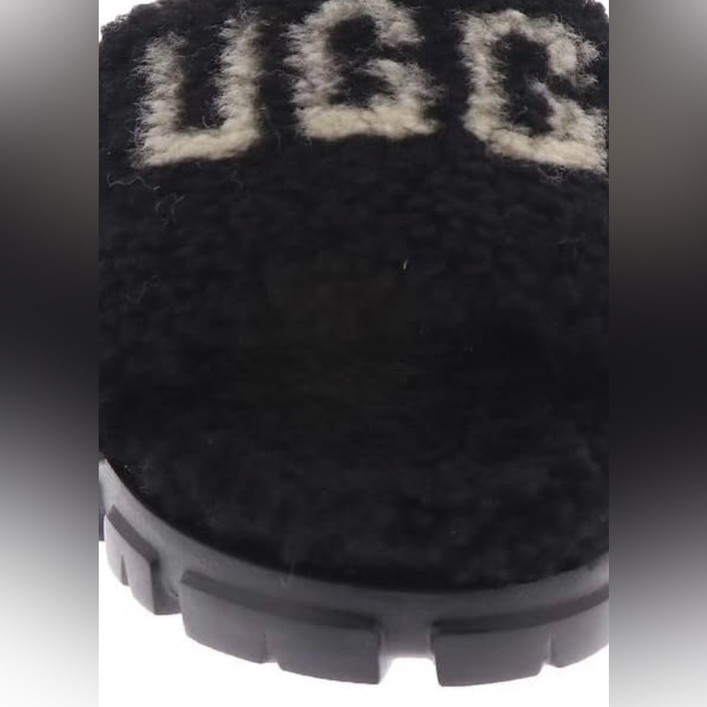UGG Cozetta Curly Graphic Logo Slippers Black Lug Sole Size 8 - Picture 6 of 7